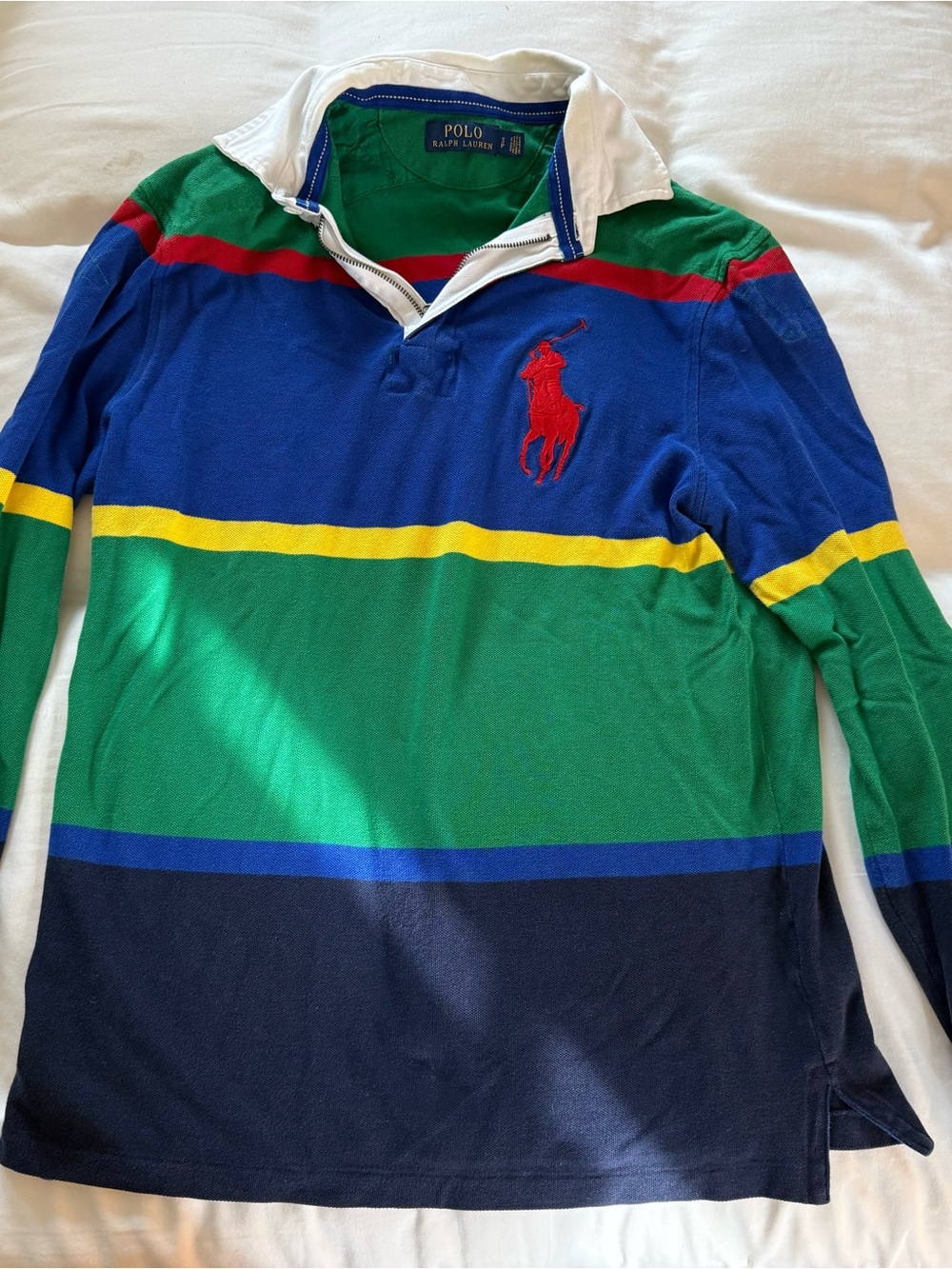 Ralph Lauren Polo Green Tee with Navy Label and Yellow Stitching
